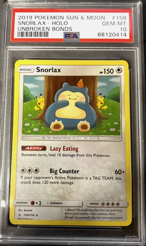 SNORLAX-HOLO #158 PSA 10 Unbroken Bonds