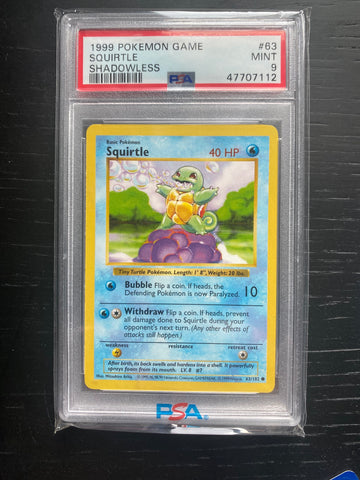 PSA 9 Pokemon 1999 Shadowless Squirtle #63